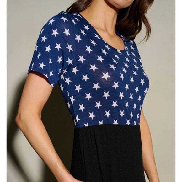 Heimish USA WOMEN'S SHORT SLEEVE FRONT POCKETS STARS PRINT MAXI DRESS S/M - Picture 3 of 3